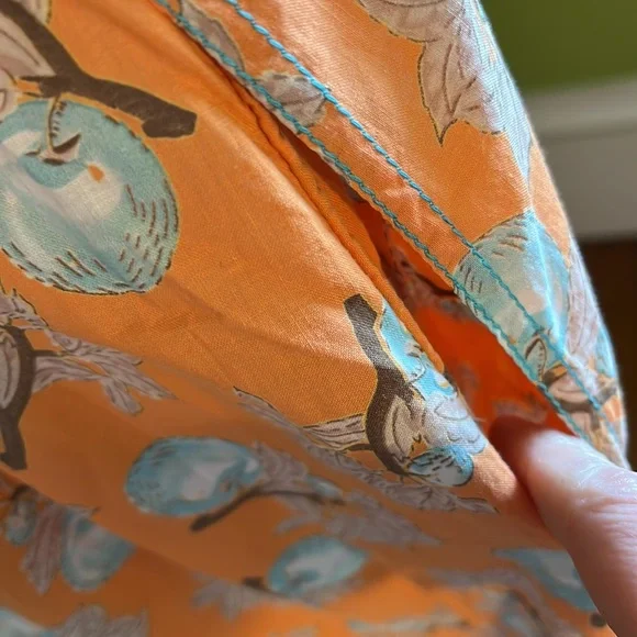 vintage 70s John Kloss orange apple print cotton zip front dress - Picture 5 of 6